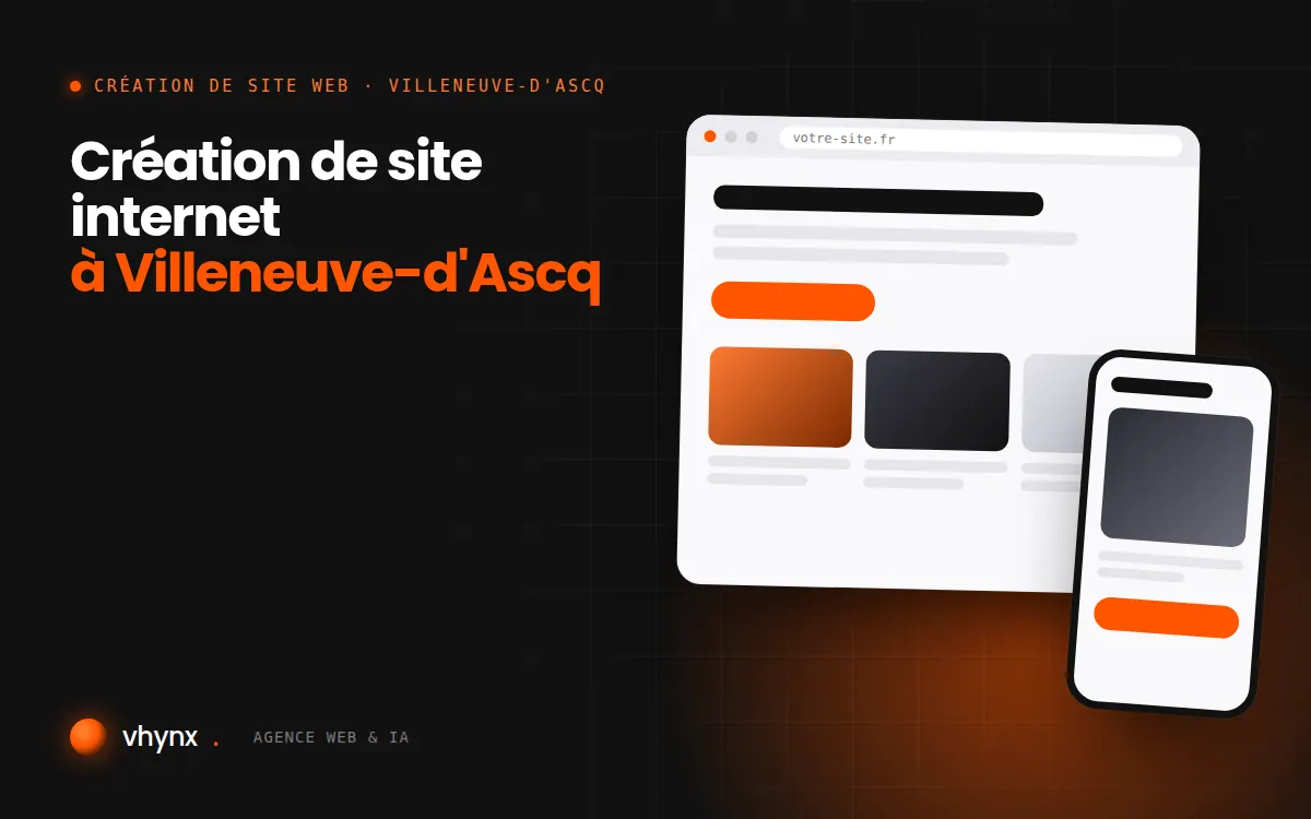 Création de site internet à Villeneuve-d'Ascq : illustration Vhynx d'une maquette de site web sur ordinateur et sur mobile
