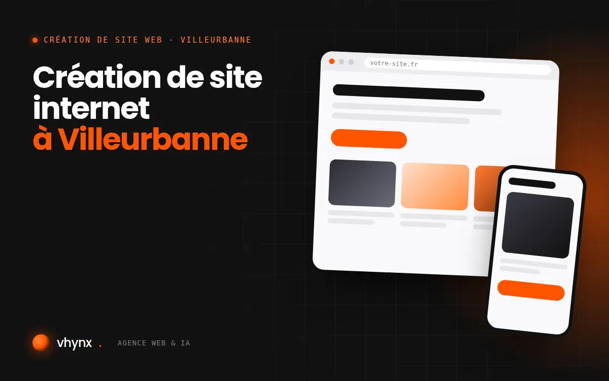 Création de site internet à Villeurbanne : illustration Vhynx d'une maquette de site web sur ordinateur et sur mobile