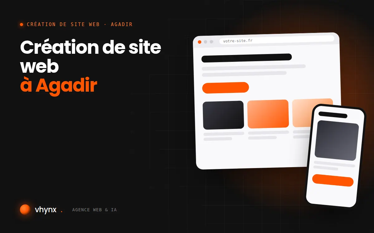 Création de site web à Agadir : illustration Vhynx d'une maquette de site web sur ordinateur et sur mobile