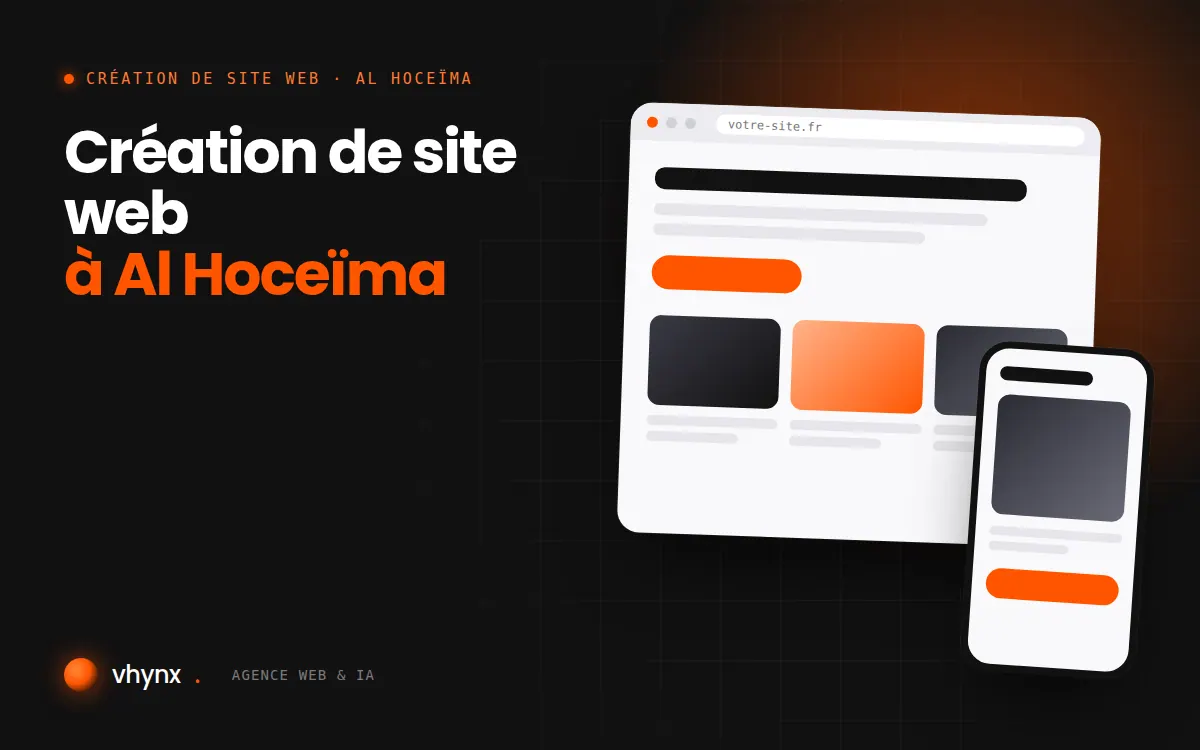 Création de site web à Al Hoceïma : illustration Vhynx d'une maquette de site web sur ordinateur et sur mobile