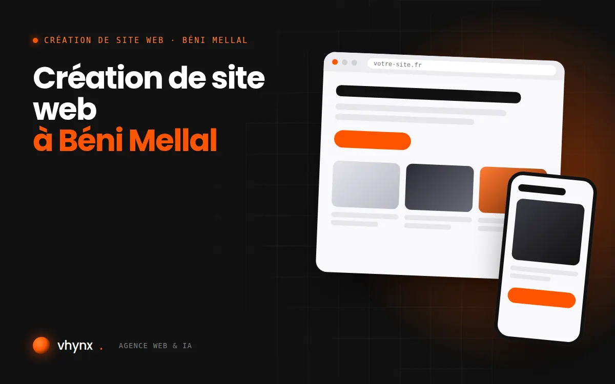 Création de site web à Béni Mellal : illustration Vhynx d'une maquette de site web sur ordinateur et sur mobile