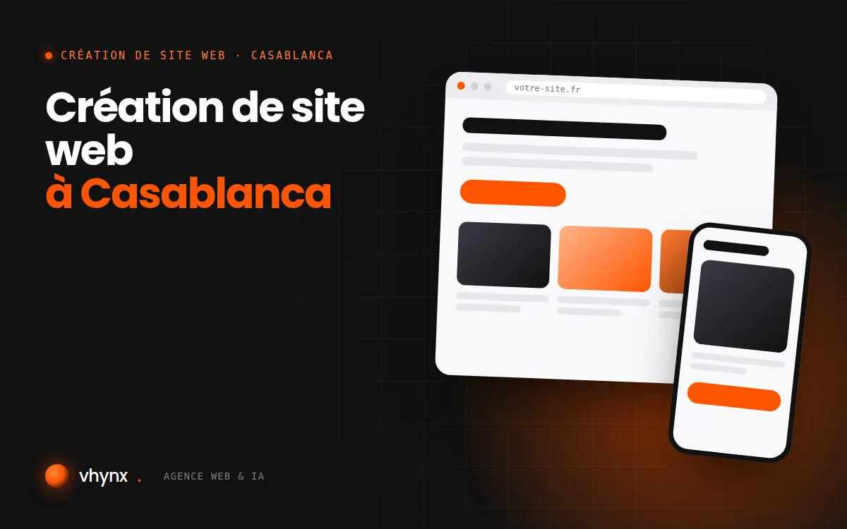 Création de site web à Casablanca : illustration Vhynx d'une maquette de site web sur ordinateur et sur mobile
