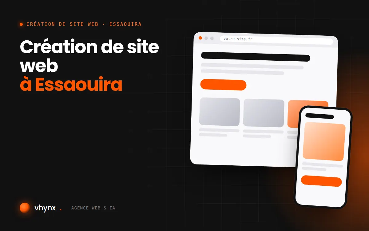 Création de site web à Essaouira : illustration Vhynx d'une maquette de site web sur ordinateur et sur mobile