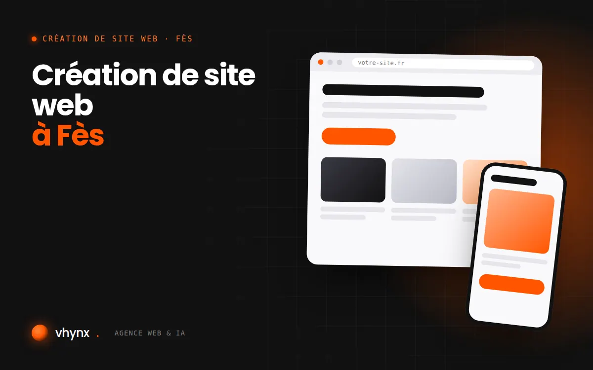 Création de site web à Fès : illustration Vhynx d'une maquette de site web sur ordinateur et sur mobile