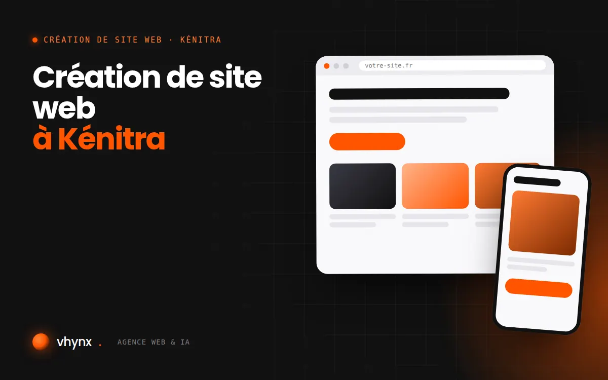Création de site web à Kénitra : illustration Vhynx d'une maquette de site web sur ordinateur et sur mobile