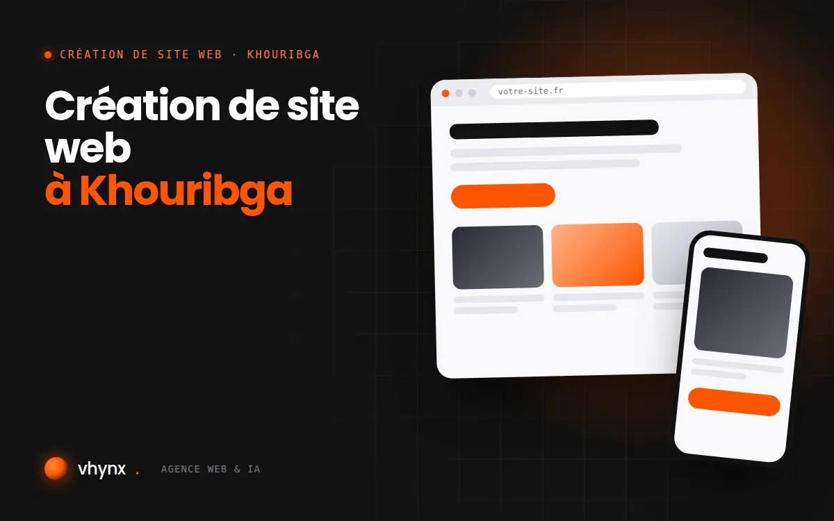 Création de site web à Khouribga : illustration Vhynx d'une maquette de site web sur ordinateur et sur mobile