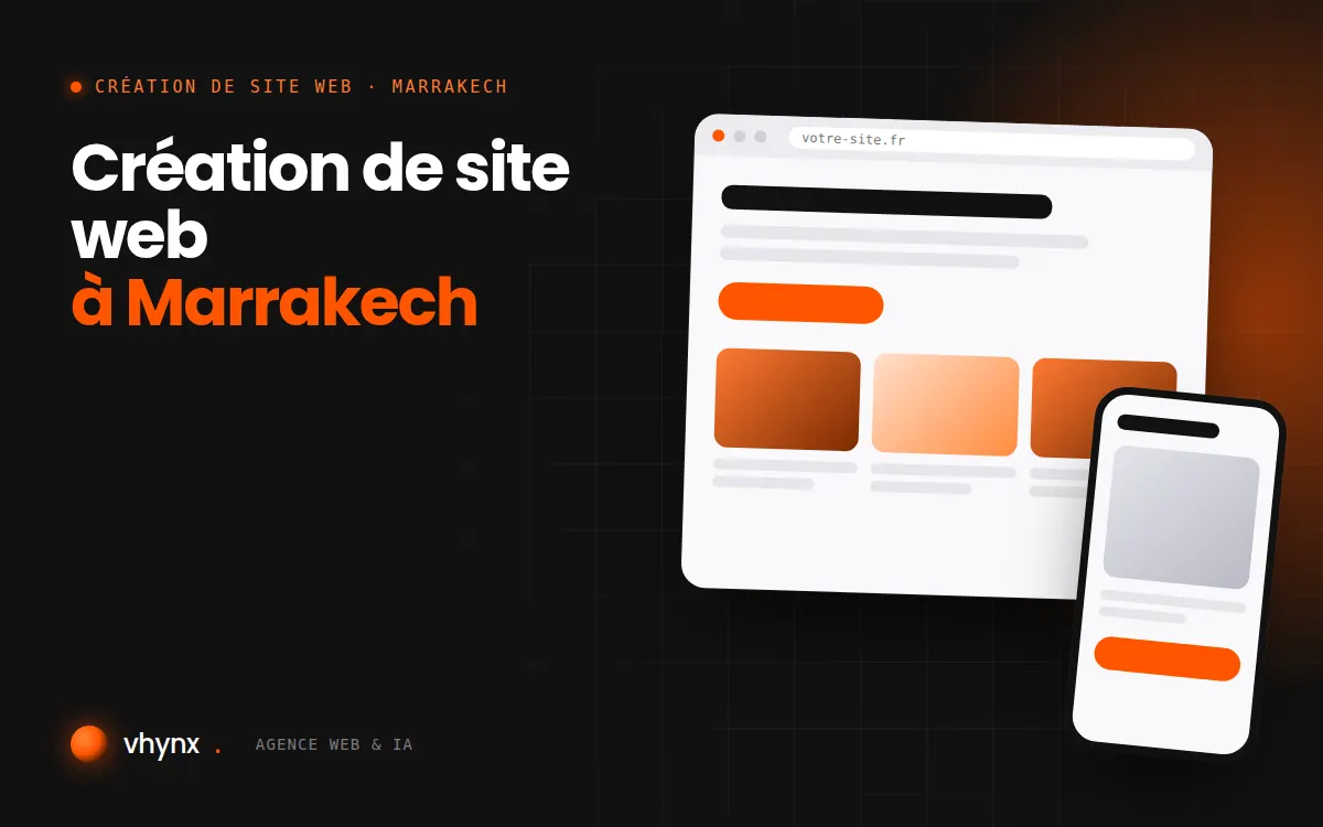 Création de site web à Marrakech : illustration Vhynx d'une maquette de site web sur ordinateur et sur mobile