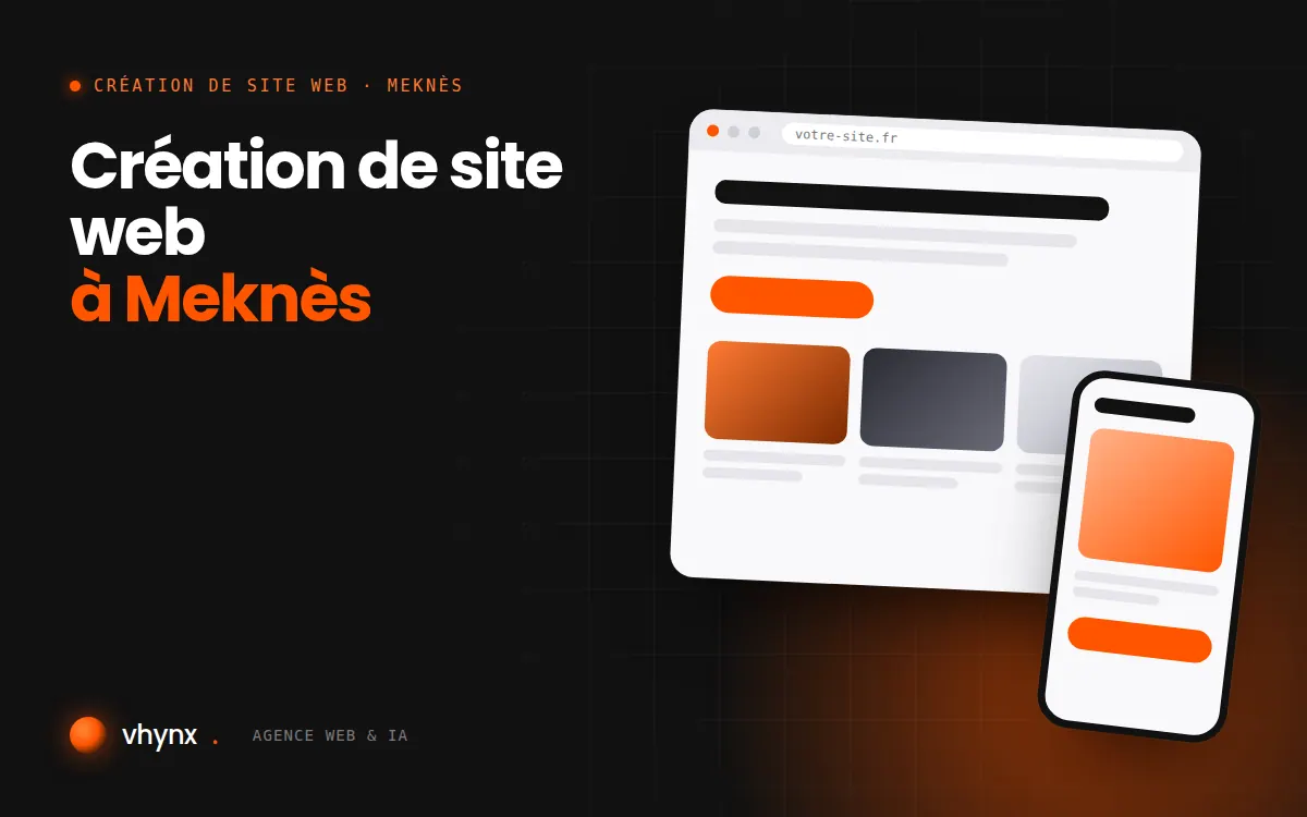 Création de site web à Meknès : illustration Vhynx d'une maquette de site web sur ordinateur et sur mobile