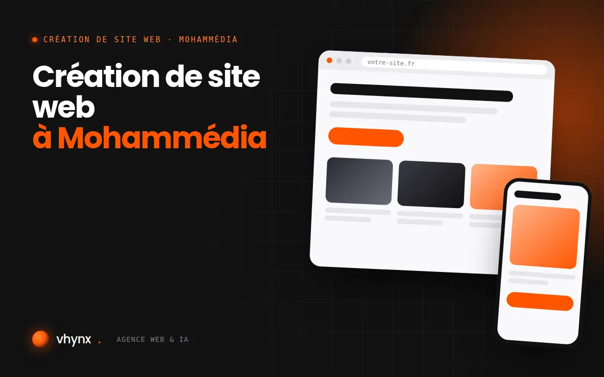 Création de site web à Mohammédia : illustration Vhynx d'une maquette de site web sur ordinateur et sur mobile