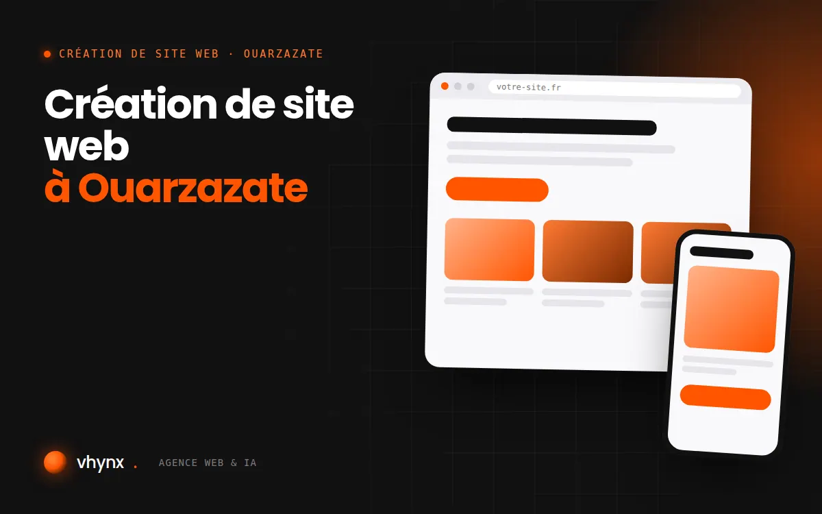 Création de site web à Ouarzazate : illustration Vhynx d'une maquette de site web sur ordinateur et sur mobile