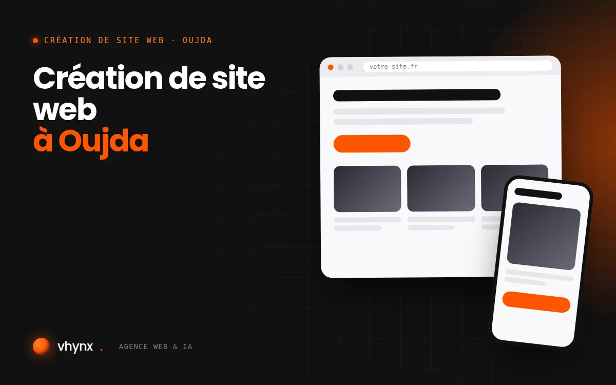 Création de site web à Oujda : illustration Vhynx d'une maquette de site web sur ordinateur et sur mobile