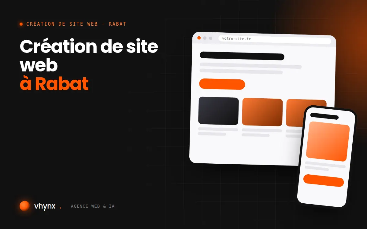 Création de site web à Rabat : illustration Vhynx d'une maquette de site web sur ordinateur et sur mobile