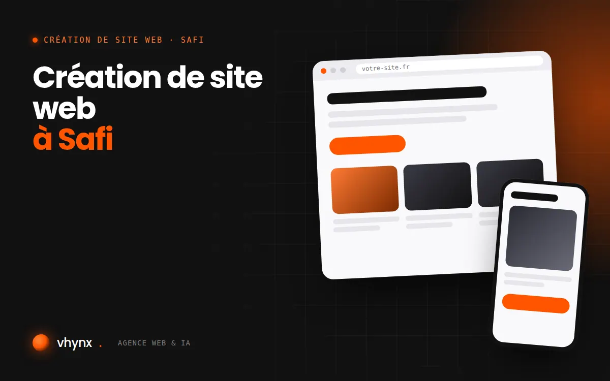 Création de site web à Safi : illustration Vhynx d'une maquette de site web sur ordinateur et sur mobile