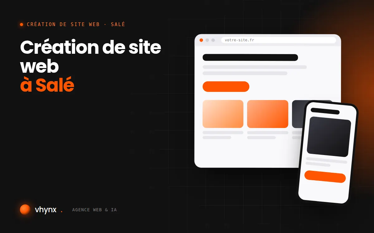 Création de site web à Salé : illustration Vhynx d'une maquette de site web sur ordinateur et sur mobile