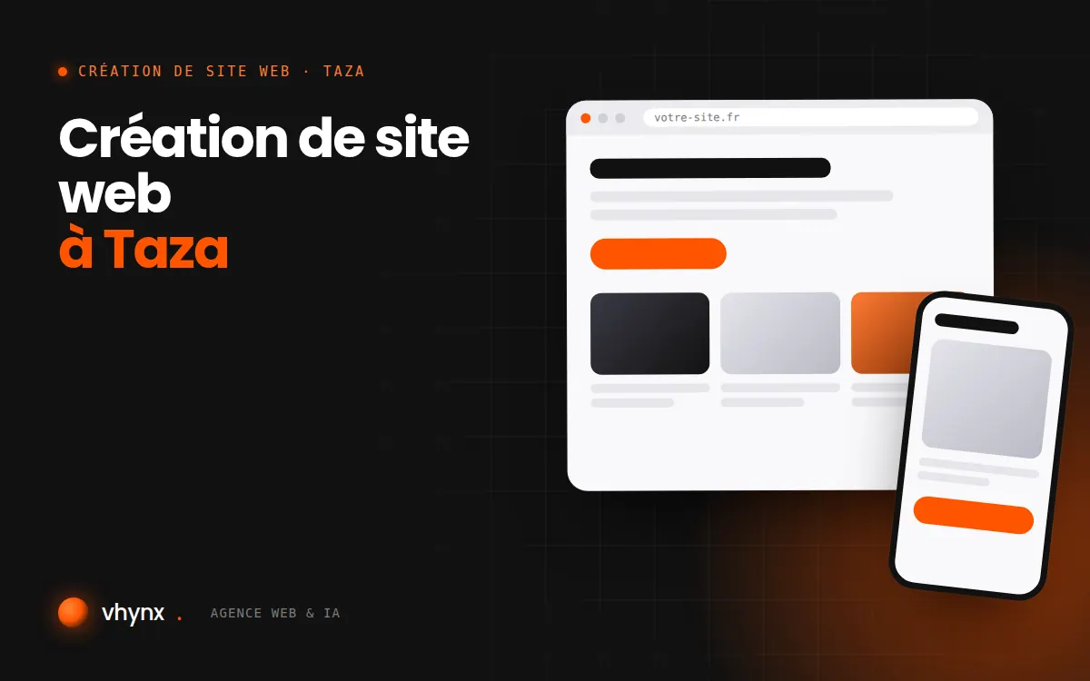 Création de site web à Taza : illustration Vhynx d'une maquette de site web sur ordinateur et sur mobile