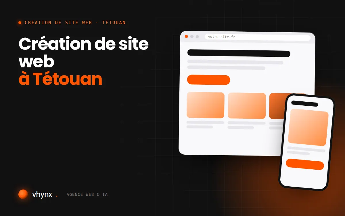 Création de site web à Tétouan : illustration Vhynx d'une maquette de site web sur ordinateur et sur mobile