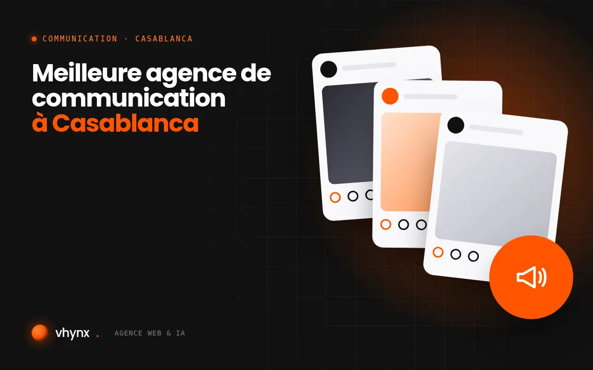 Meilleure agence de communication à Casablanca : illustration Vhynx de publications pour les réseaux sociaux et d'un mégaphone