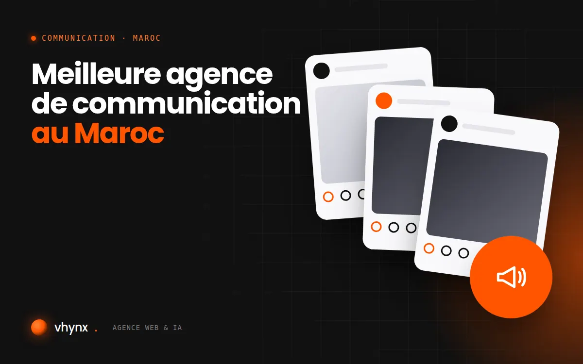 Meilleure agence de communication au Maroc : illustration Vhynx de publications pour les réseaux sociaux et d'un mégaphone