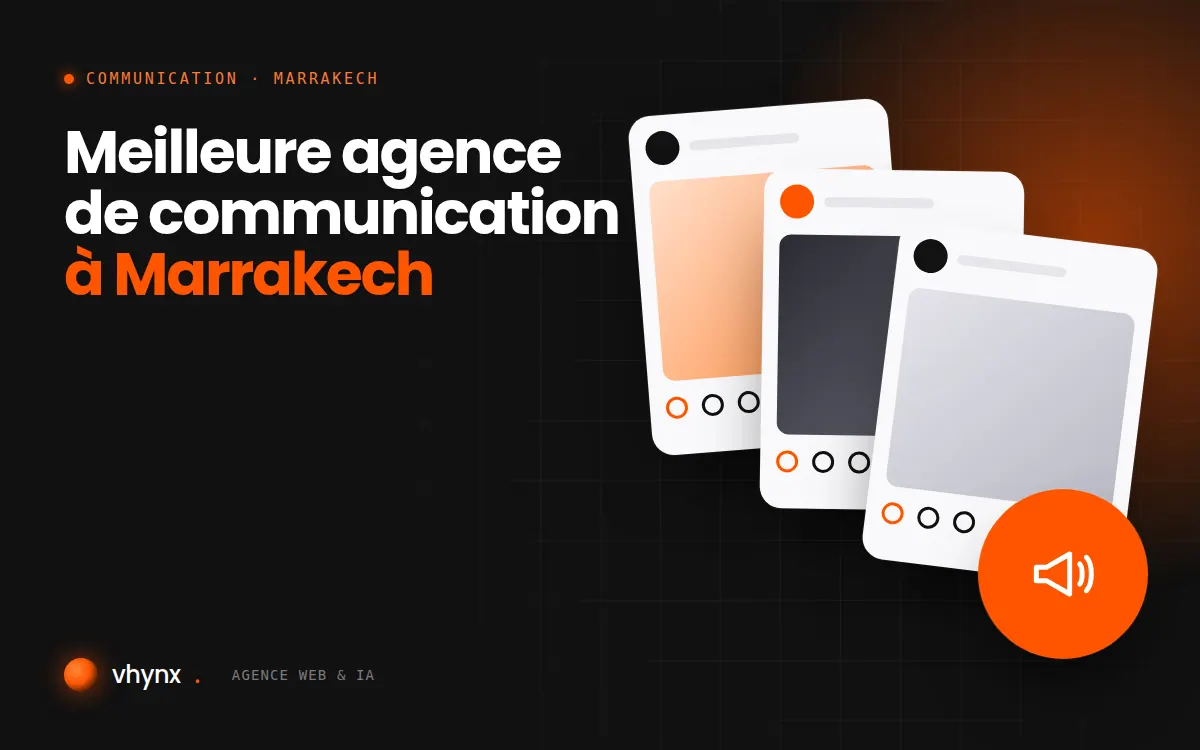 Meilleure agence de communication à Marrakech : illustration Vhynx de publications pour les réseaux sociaux et d'un mégaphone