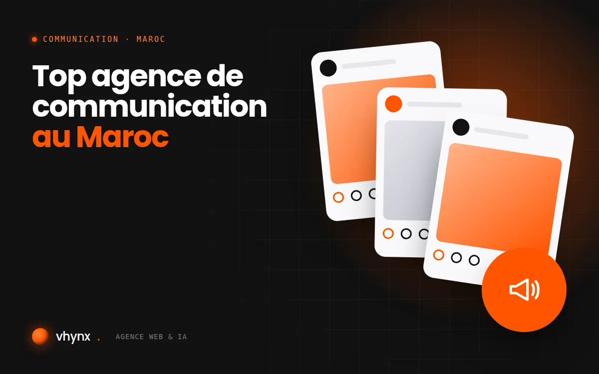 Top agence de communication au Maroc : illustration Vhynx de publications pour les réseaux sociaux et d'un mégaphone