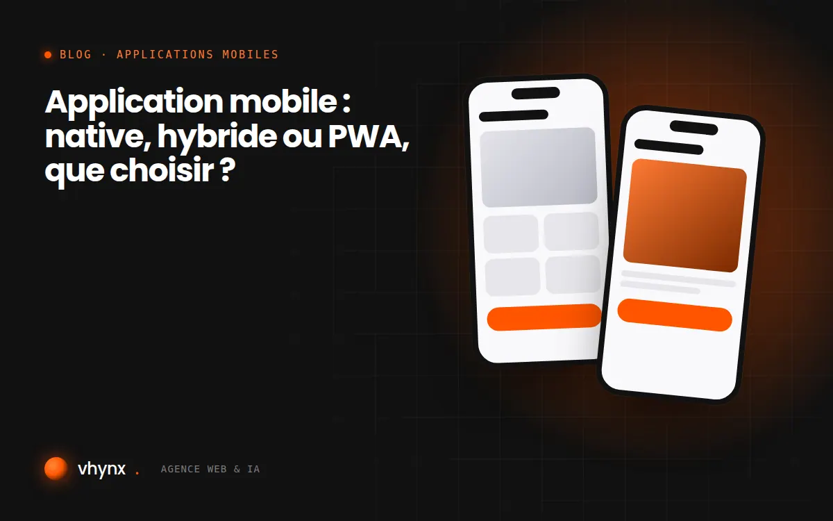 Trois smartphones comparant une application native, une application hybride et une PWA