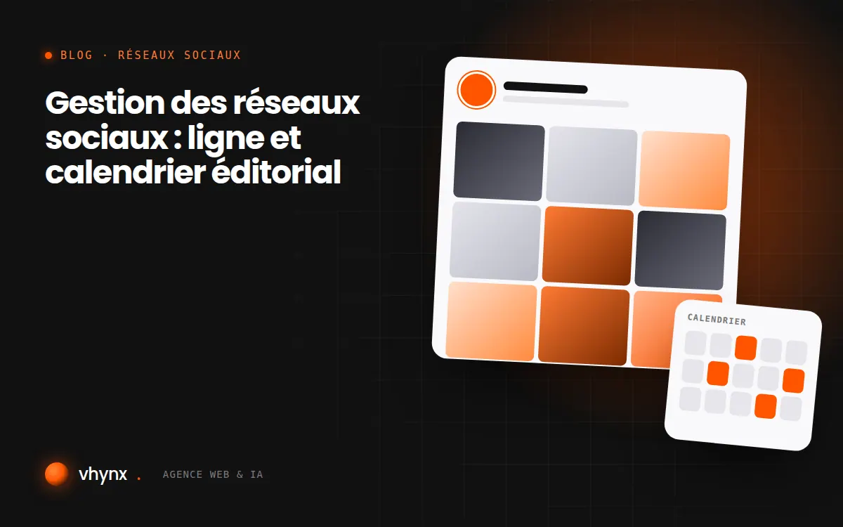 Calendrier éditorial réseaux sociaux sur un écran, avec des visuels Instagram et TikTok planifiés