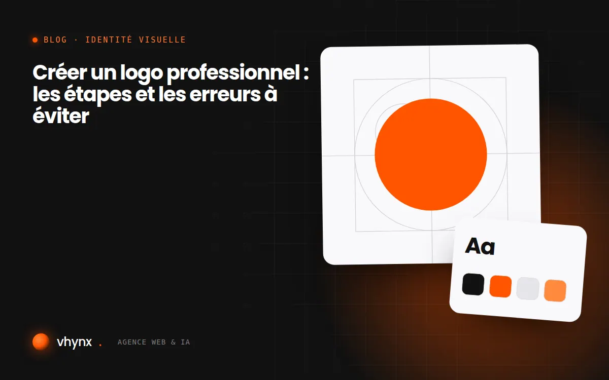 Esquisses de logo au crayon à côté d’une tablette graphique affichant la version finale vectorisée