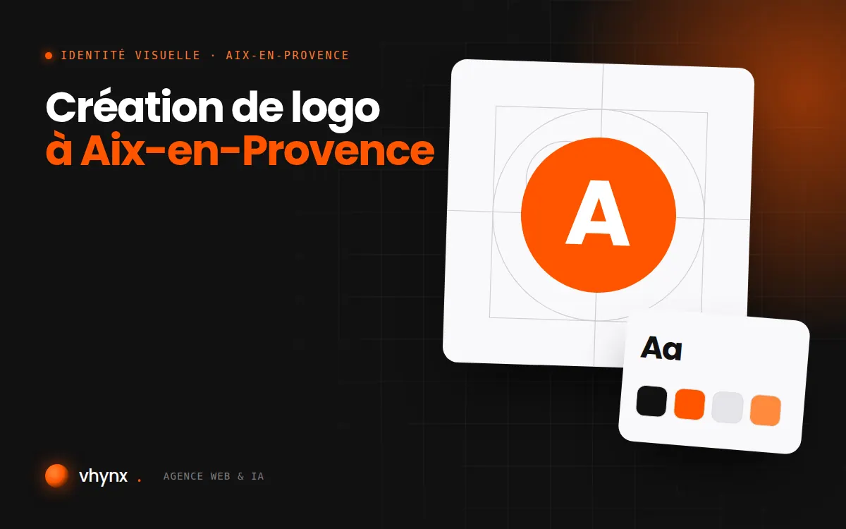Création de logo à Aix-en-Provence : illustration Vhynx de la construction d'un logo, avec typographie et palette de couleurs