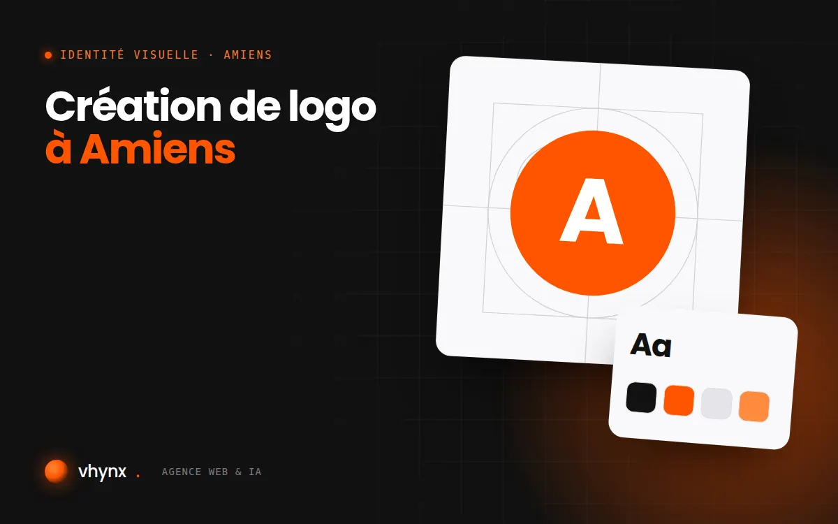 Création de logo à Amiens : illustration Vhynx de la construction d'un logo, avec typographie et palette de couleurs