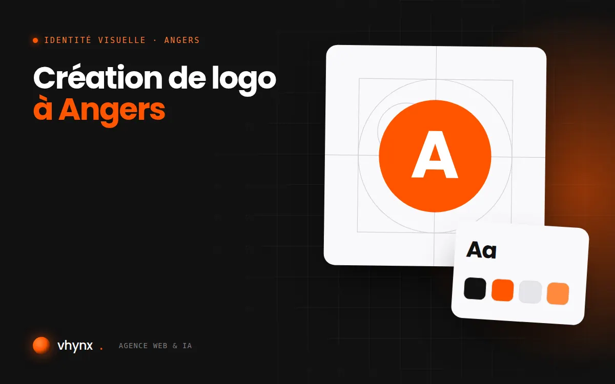 Création de logo à Angers : illustration Vhynx de la construction d'un logo, avec typographie et palette de couleurs