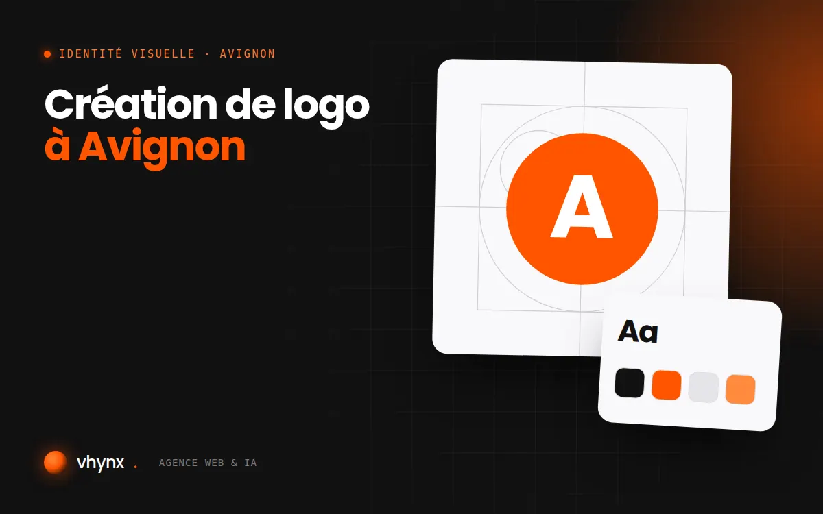 Création de logo à Avignon : illustration Vhynx de la construction d'un logo, avec typographie et palette de couleurs