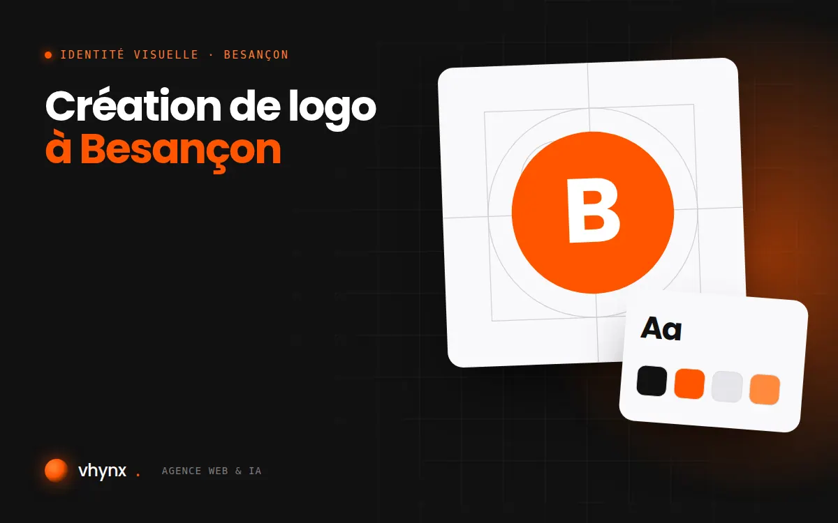 Création de logo à Besançon : illustration Vhynx de la construction d'un logo, avec typographie et palette de couleurs