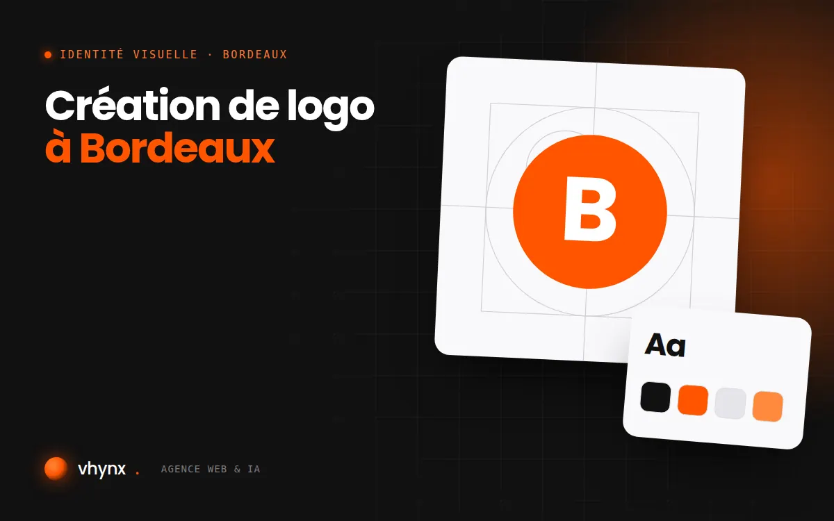 Création de logo à Bordeaux : illustration Vhynx de la construction d'un logo, avec typographie et palette de couleurs