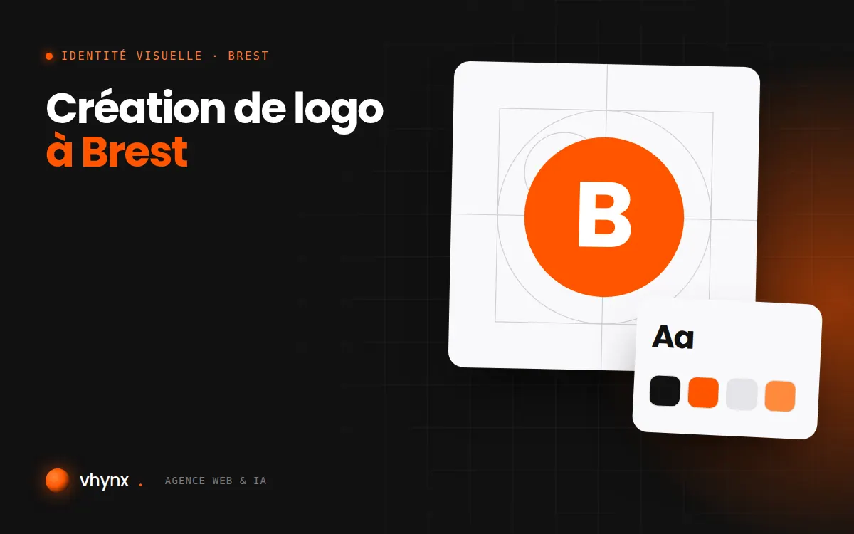 Création de logo à Brest : illustration Vhynx de la construction d'un logo, avec typographie et palette de couleurs