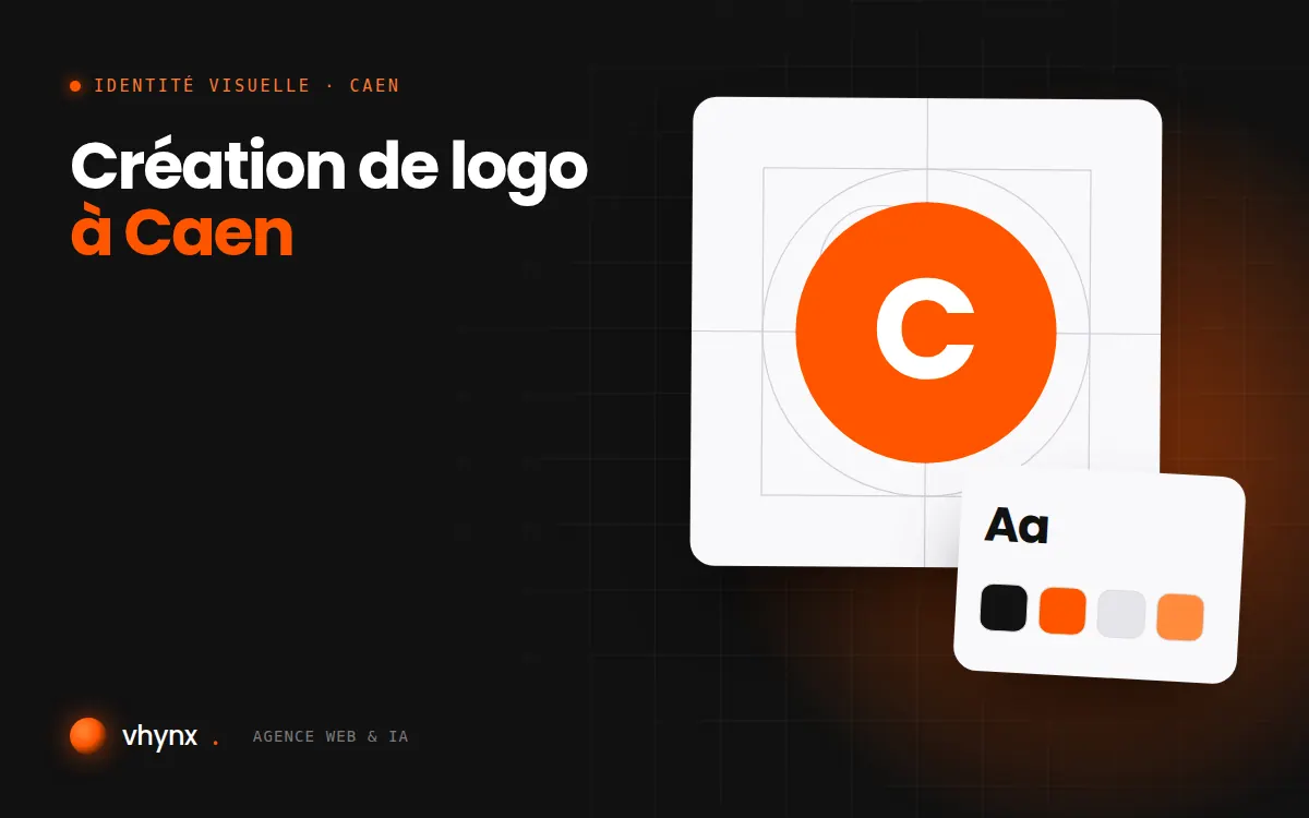 Création de logo à Caen : illustration Vhynx de la construction d'un logo, avec typographie et palette de couleurs