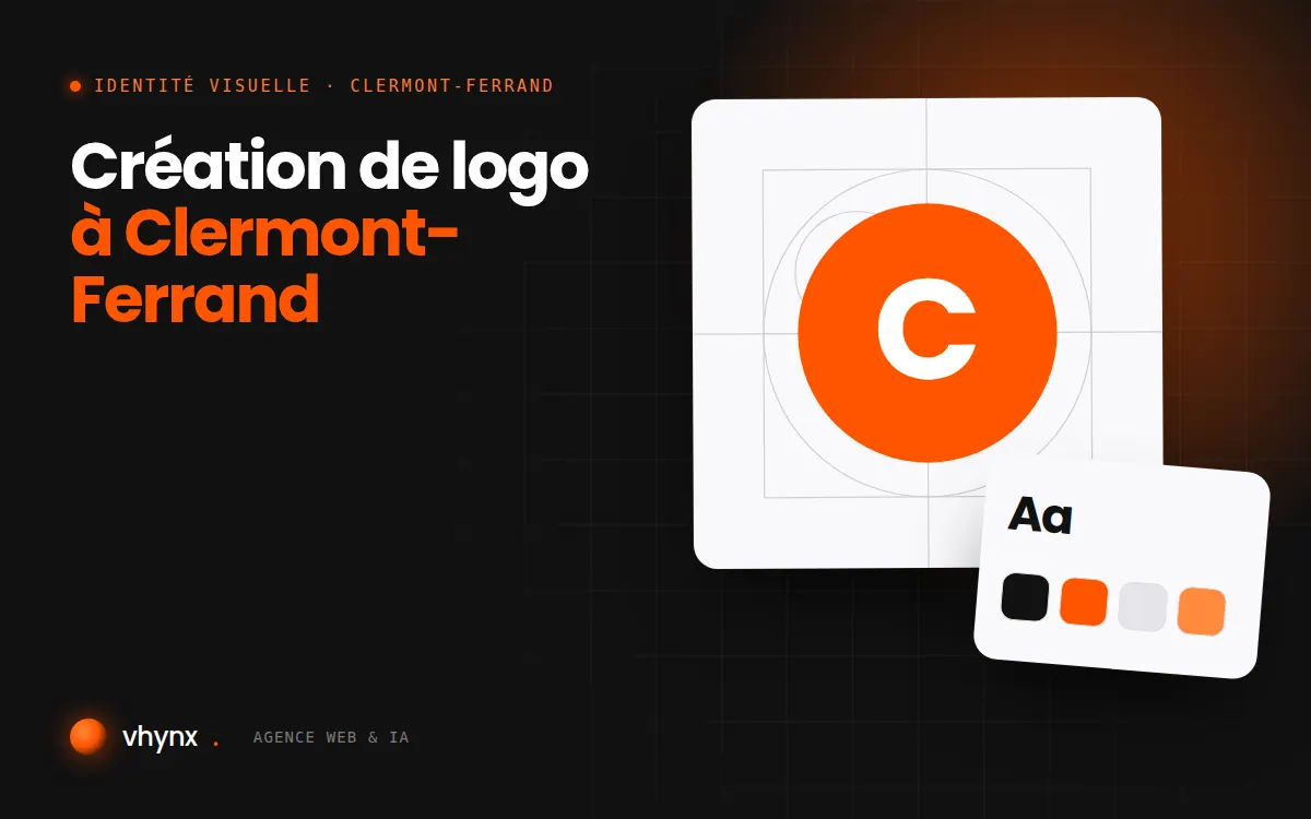 Création de logo à Clermont-Ferrand : illustration Vhynx de la construction d'un logo, avec typographie et palette de couleurs