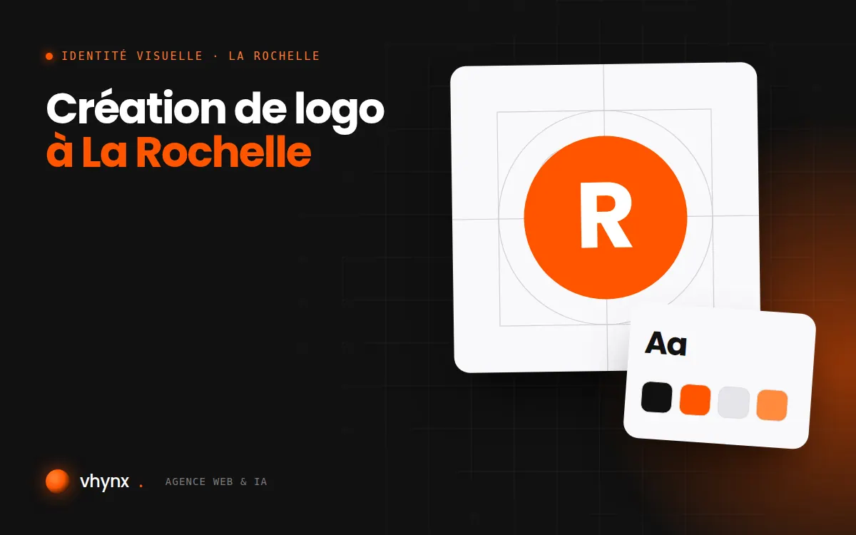 Création de logo à La Rochelle : illustration Vhynx de la construction d'un logo, avec typographie et palette de couleurs