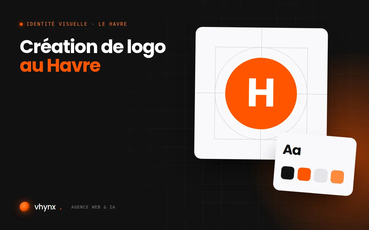Création de logo au Havre : illustration Vhynx de la construction d'un logo, avec typographie et palette de couleurs