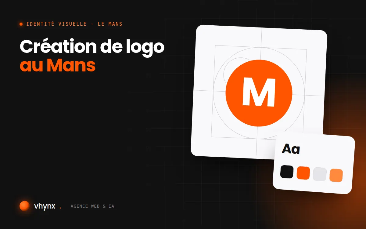 Création de logo au Mans : illustration Vhynx de la construction d'un logo, avec typographie et palette de couleurs
