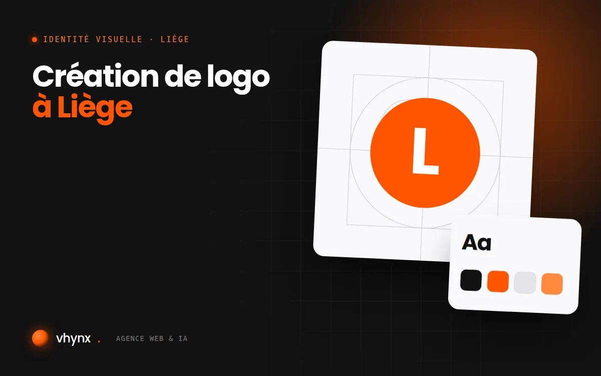 Création de logo à Liège : illustration Vhynx de la construction d'un logo, avec typographie et palette de couleurs