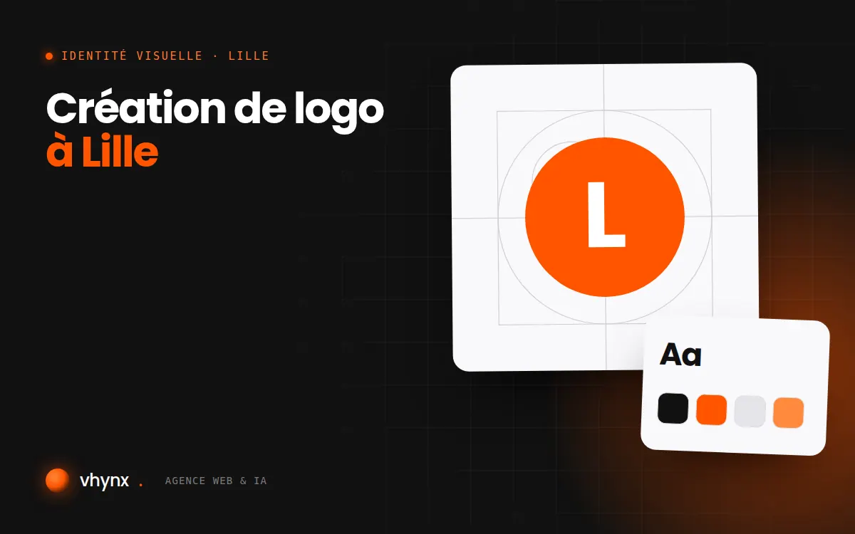 Création de logo à Lille : illustration Vhynx de la construction d'un logo, avec typographie et palette de couleurs