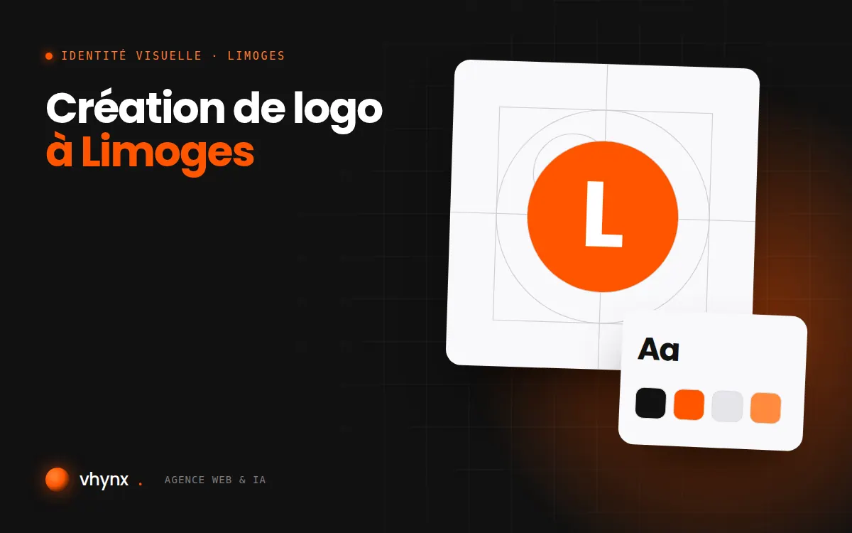 Création de logo à Limoges : illustration Vhynx de la construction d'un logo, avec typographie et palette de couleurs