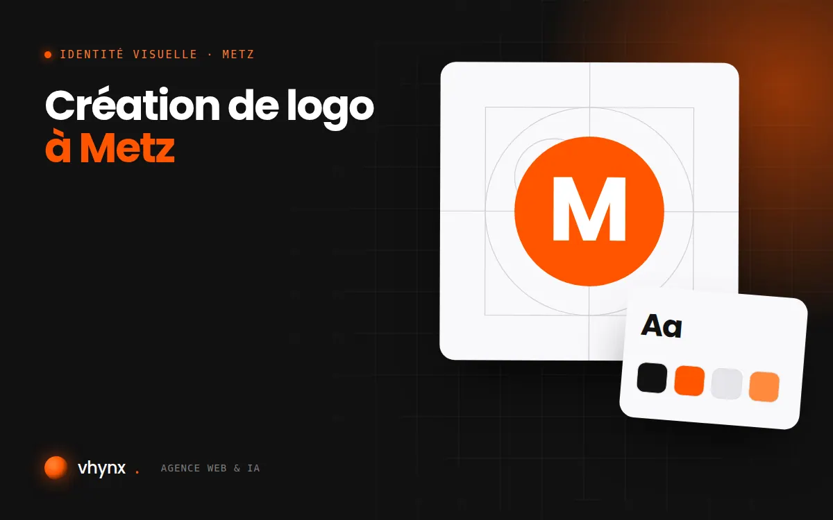 Création de logo à Metz : illustration Vhynx de la construction d'un logo, avec typographie et palette de couleurs