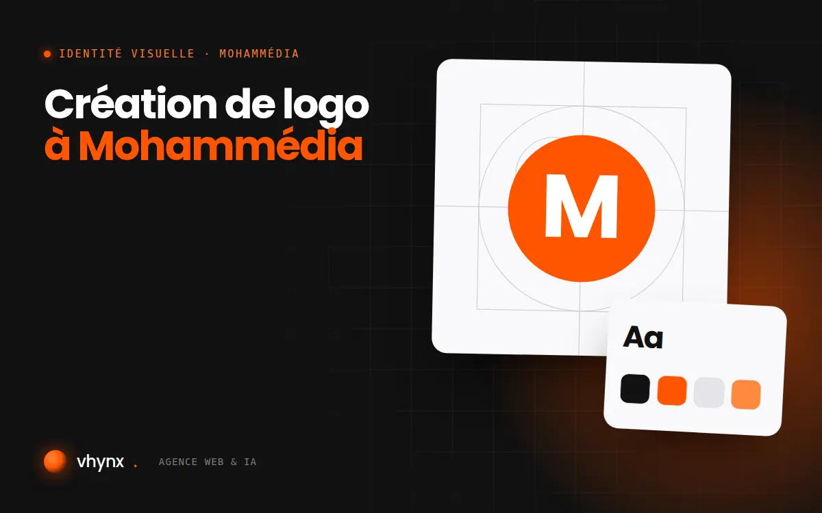 Création de logo à Mohammédia : illustration Vhynx de la construction d'un logo, avec typographie et palette de couleurs