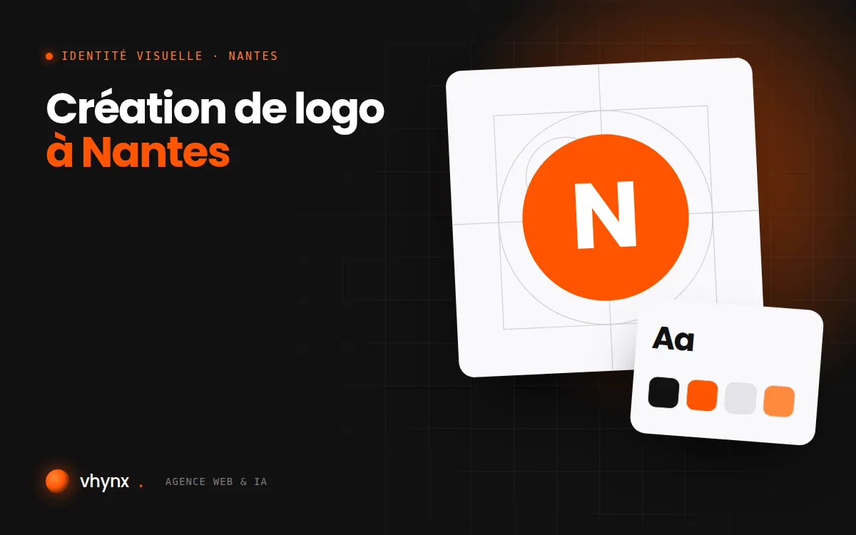Création de logo à Nantes : illustration Vhynx de la construction d'un logo, avec typographie et palette de couleurs