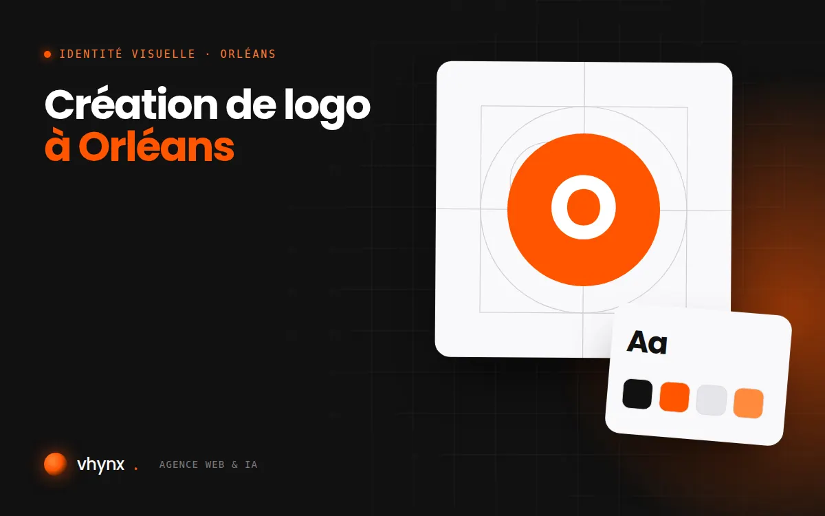 Création de logo à Orléans : illustration Vhynx de la construction d'un logo, avec typographie et palette de couleurs