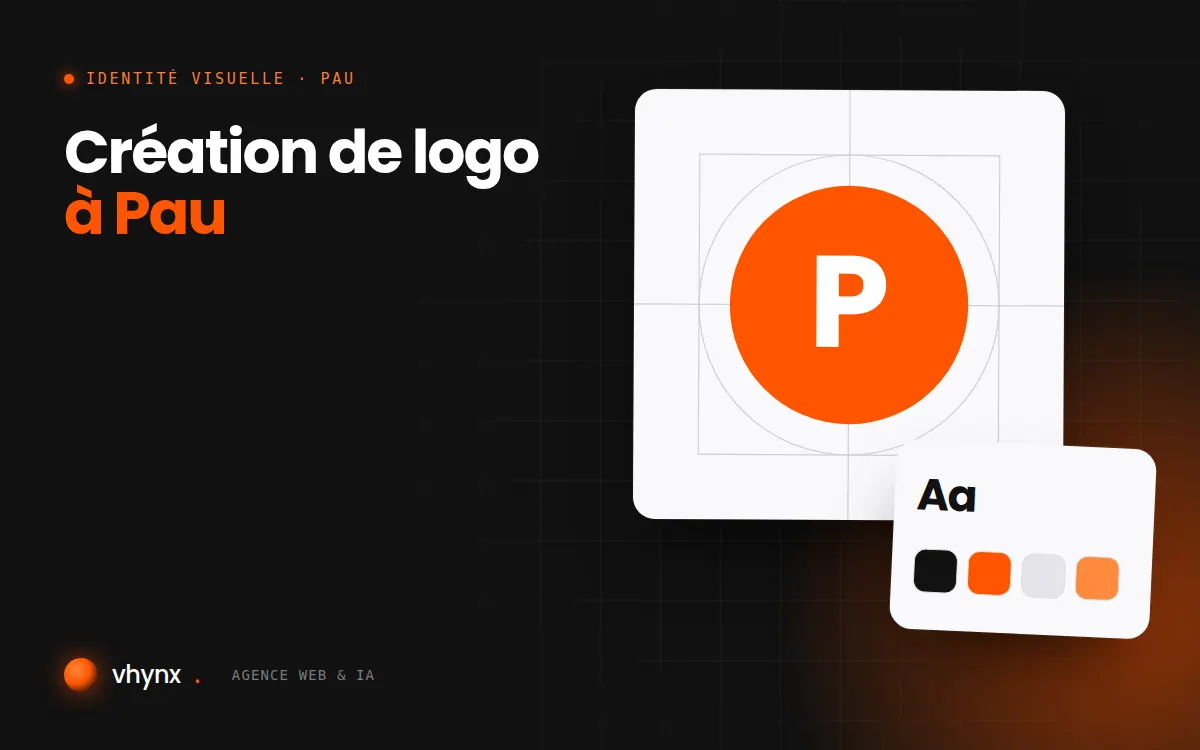 Création de logo à Pau : illustration Vhynx de la construction d'un logo, avec typographie et palette de couleurs