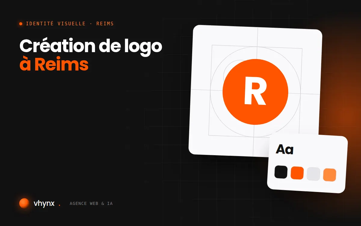 Création de logo à Reims : illustration Vhynx de la construction d'un logo, avec typographie et palette de couleurs