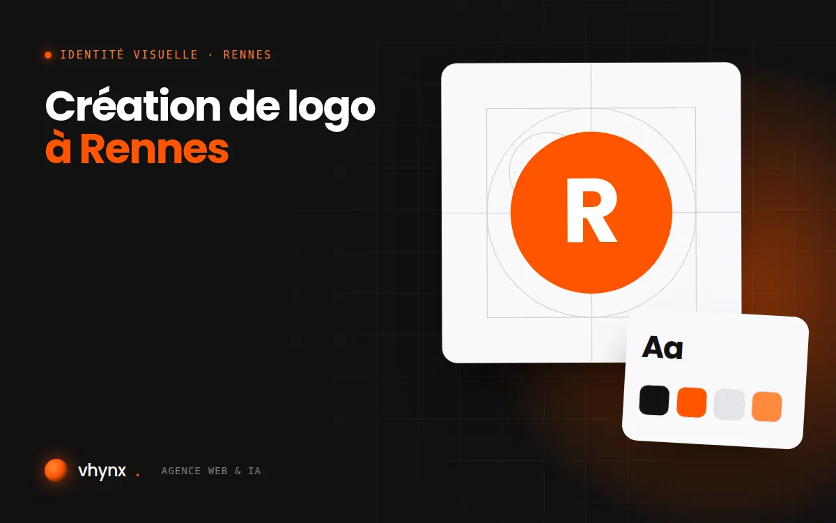 Création de logo à Rennes : illustration Vhynx de la construction d'un logo, avec typographie et palette de couleurs