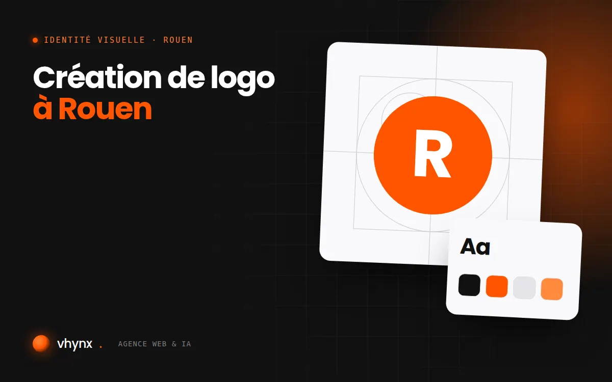 Création de logo à Rouen : illustration Vhynx de la construction d'un logo, avec typographie et palette de couleurs